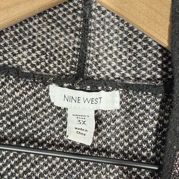 Nine West Duster Cardigan Plus Size 3X Black Silver Metallic Camo Open Front - Picture 10 of 11